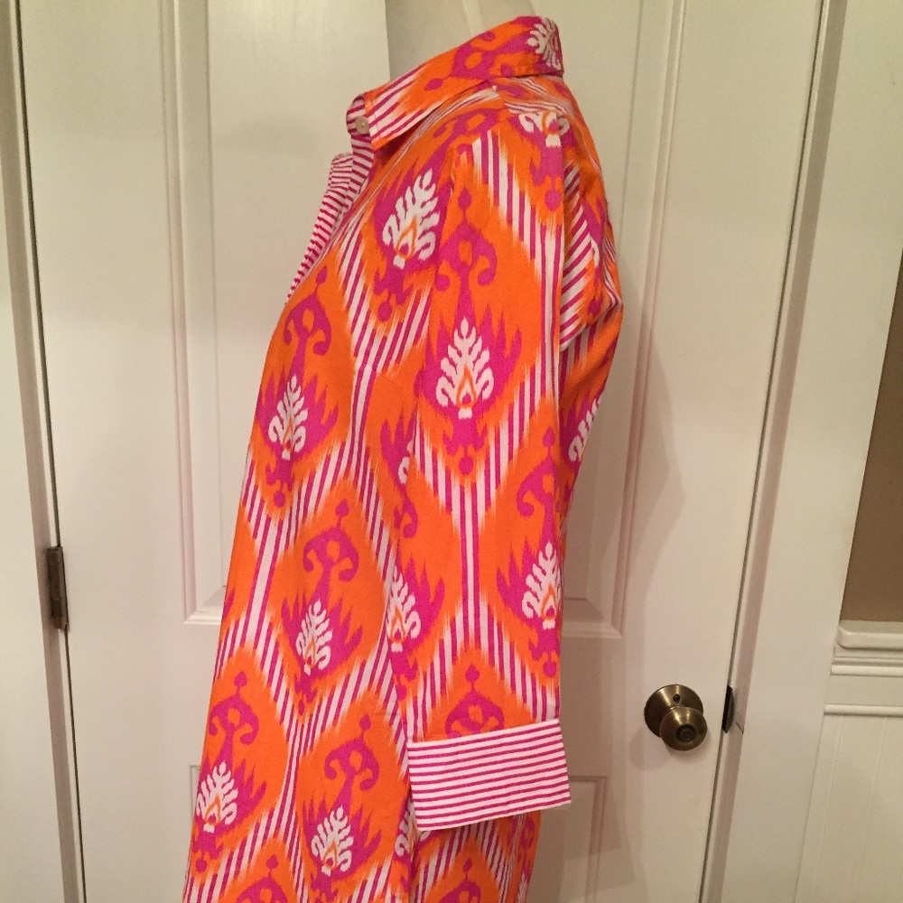 NEW GRETCHEN SCOTT TOP TUNIC ORANGE PINK WHITE PRINT COTTON SIZE XS NWT - Picture 4 of 7